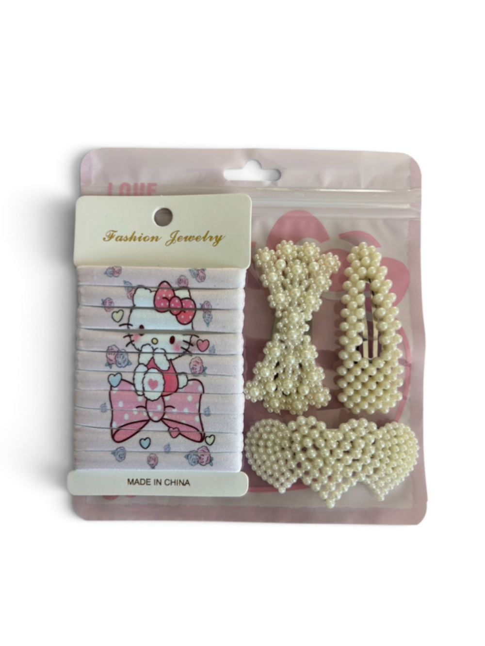 Hello Kitty Hair Accessory Set, One Size, White and Pink